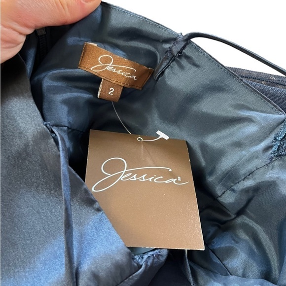 Jessica Iridescent Navy Chiffon Empire Waist Dress Sz 2 Wedding Prom Formal - Picture 10 of 15